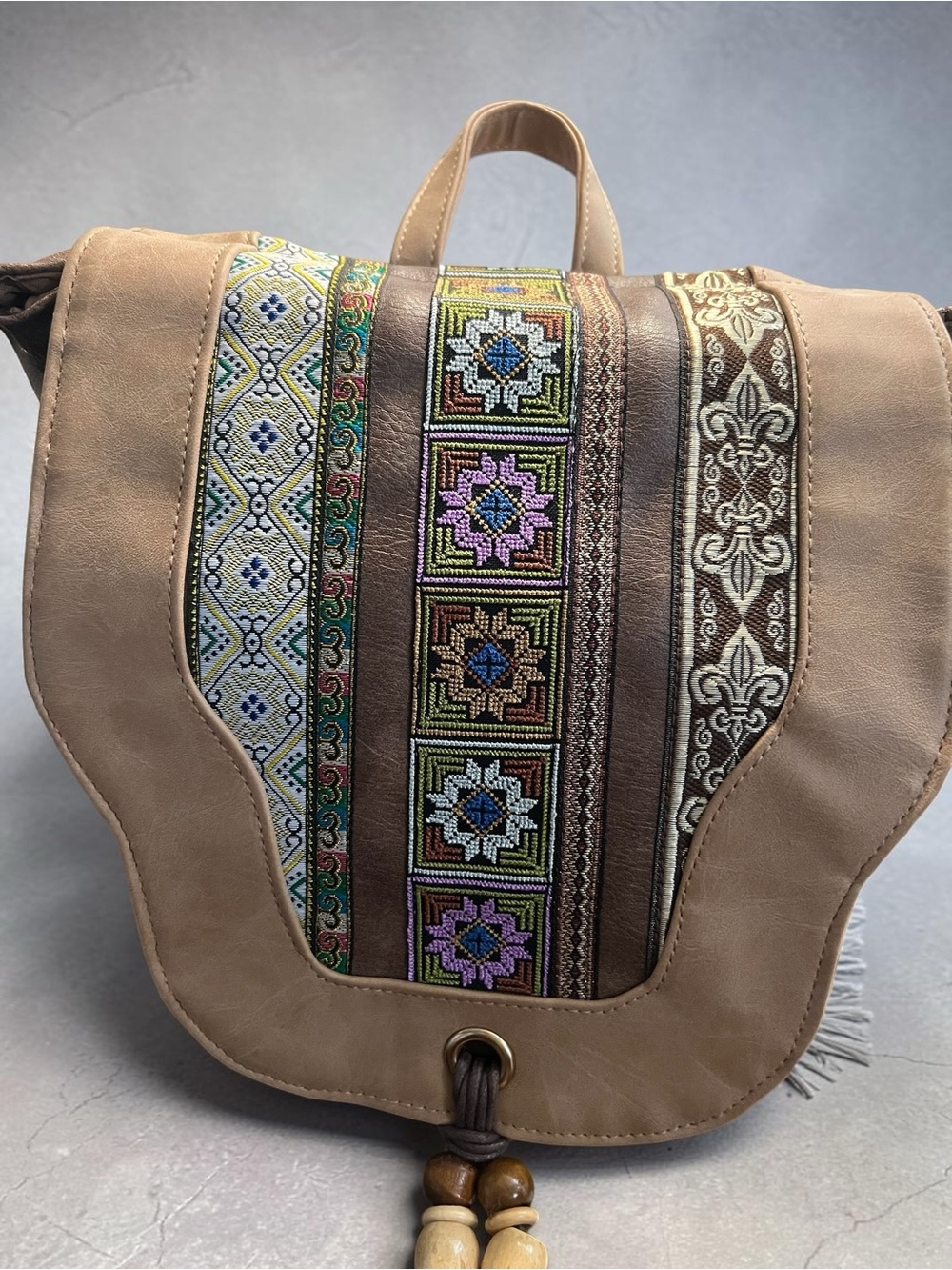 Boho Chic Embroidered Fringe Backpack - Picture 2 of 11